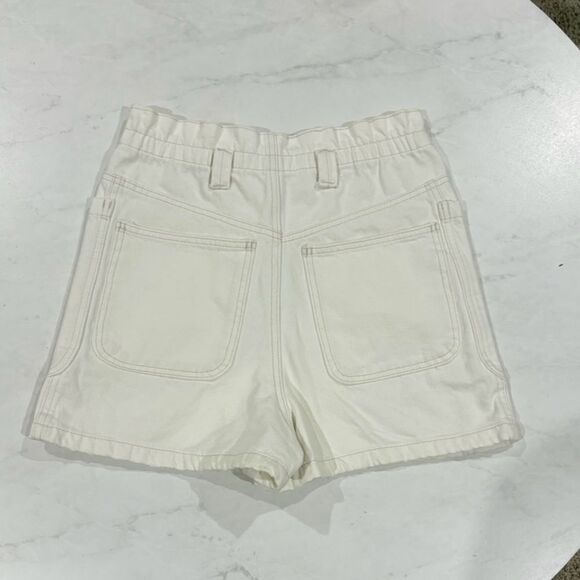 Zara Denim Shorts Patch Pocket Paper Bag Bermuda Mom Jean White High Rise Sz 2 - Picture 4 of 6